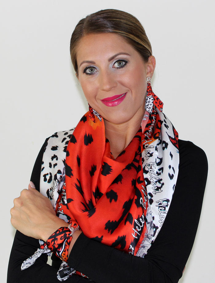 Leopardo Arancio Foulard in Seta cm. 110x110