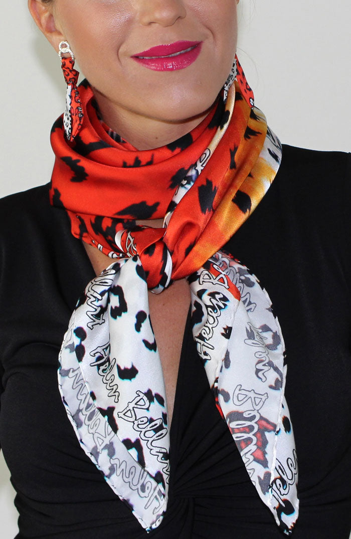 Leopardo Arancio Foulard in Seta cm. 110x110