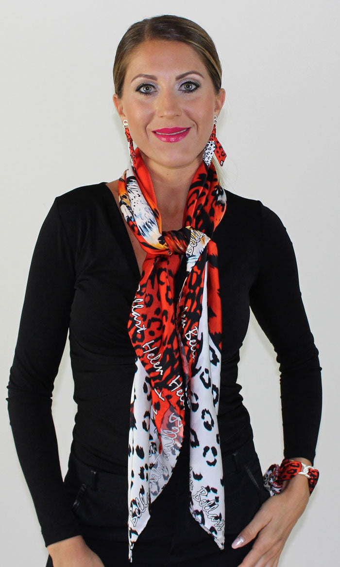 Leopardo Arancio Foulard in Seta cm. 110x110