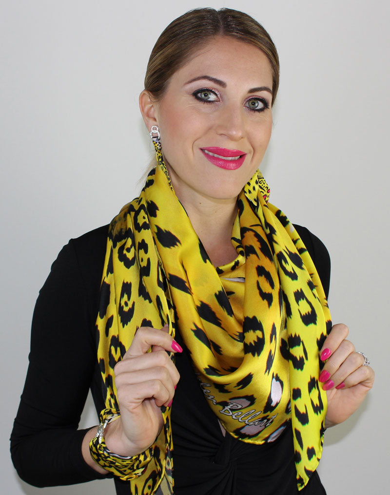 Leopardo Giallo Foulard in Seta cm. 110x110 Sconto 40%