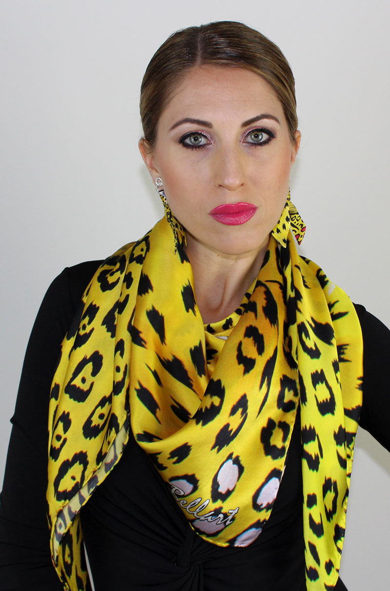 Leopardo Giallo Foulard in Seta cm. 110x110 Sconto 40%