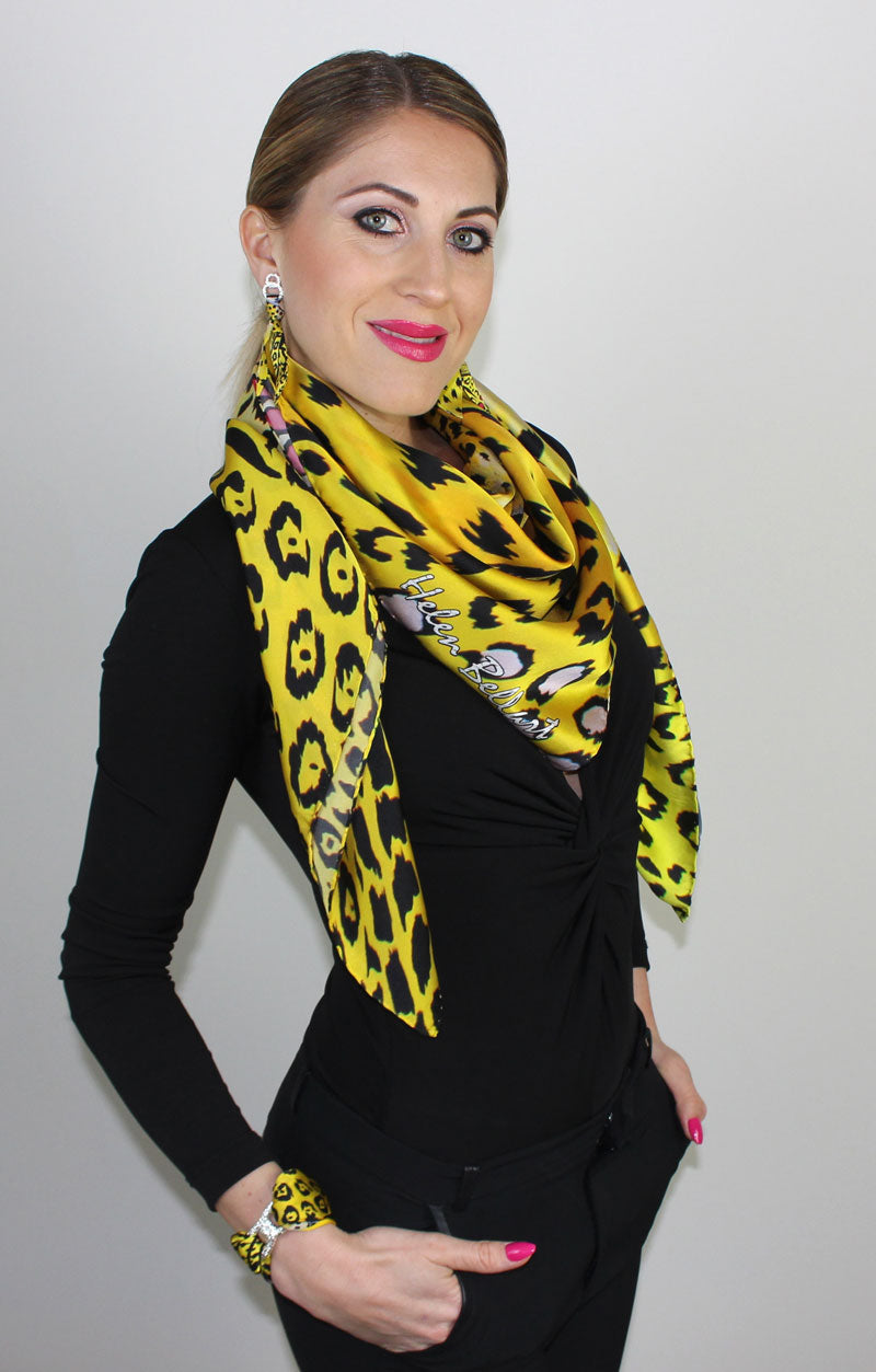 Leopardo Giallo Foulard in Seta cm. 110x110 Sconto 40%