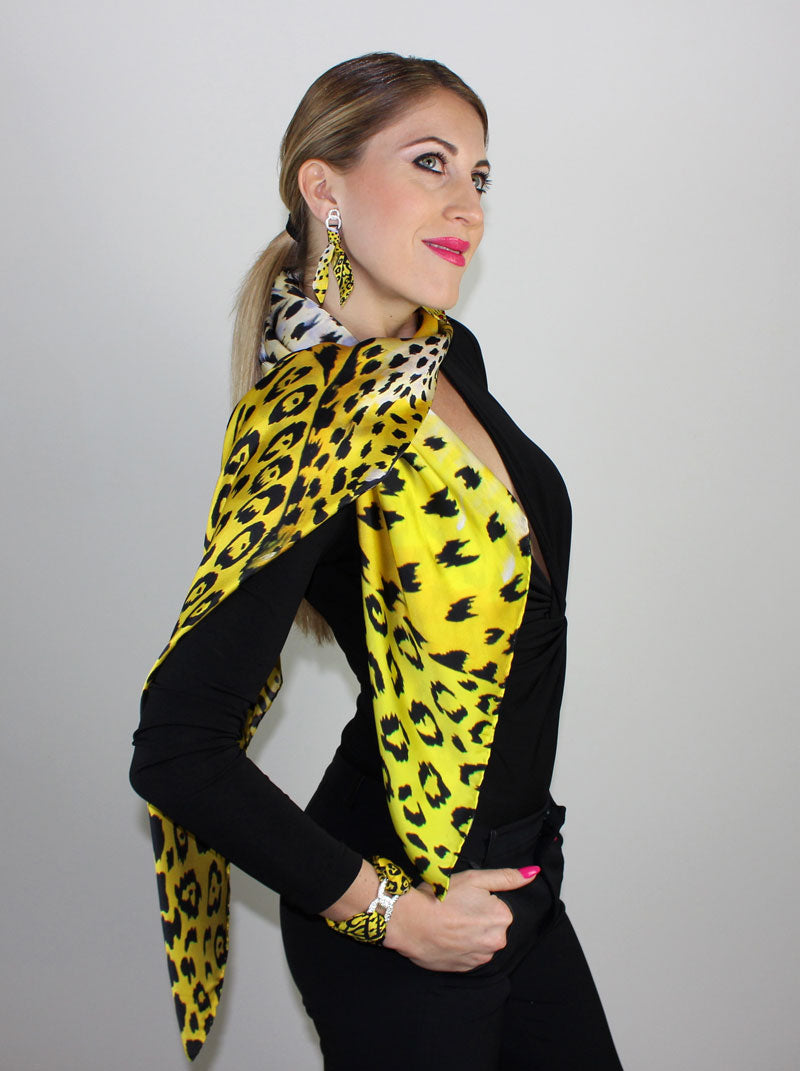 Leopardo Giallo Foulard in Seta cm. 110x110 Sconto 40%