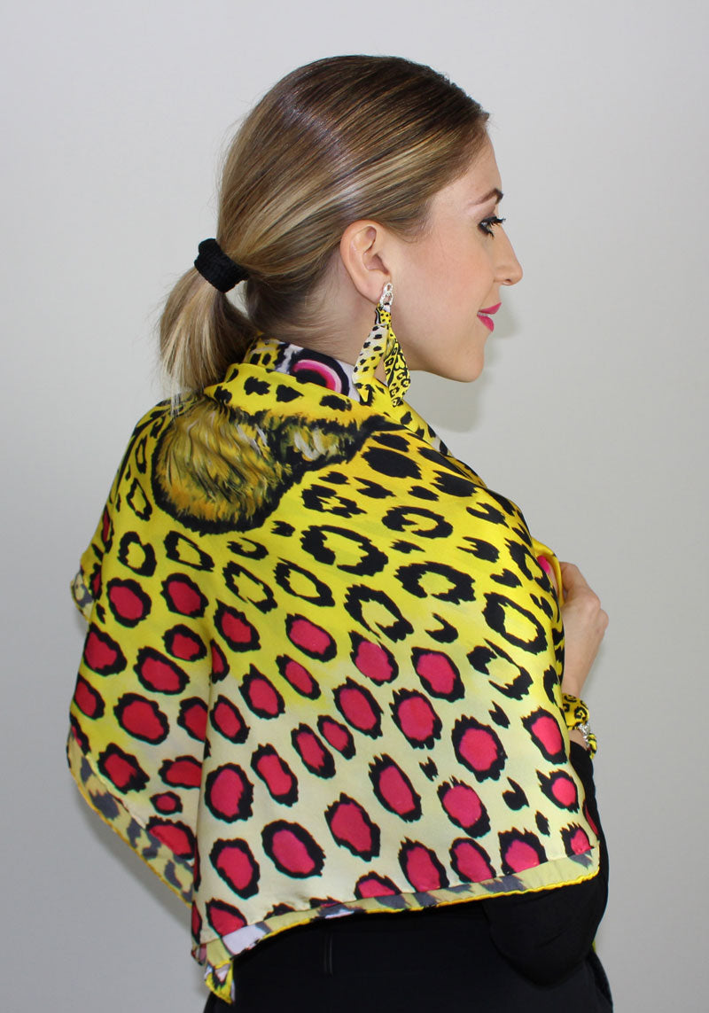 Leopardo Giallo Foulard in Seta cm. 110x110 Sconto 40%