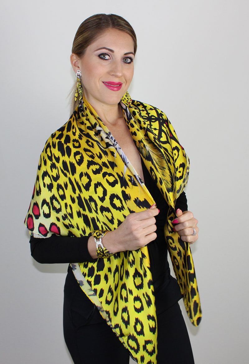 Leopardo Giallo Foulard in Seta cm. 110x110 Sconto 40%