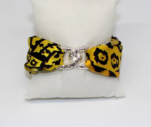 Leopardo Giallo Set Bracciale & Orecchini in Seta   Sconto 30%