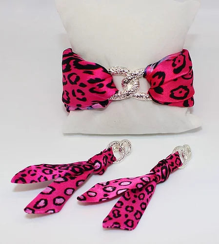 Leopardo Rosa Set Bracciale&Orecchini in Seta