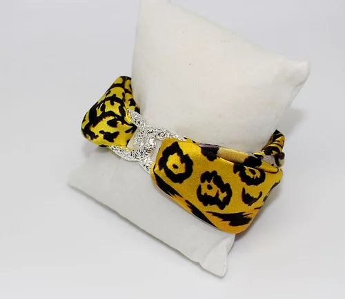 Leopardo Giallo Set Bracciale & Orecchini in Seta   Sconto 30%