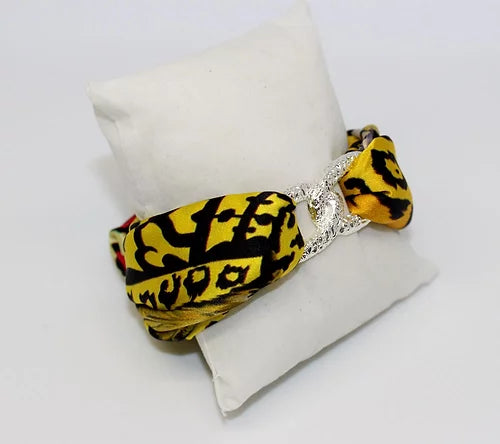 Leopardo Giallo Set Bracciale & Orecchini in Seta   Sconto 30%