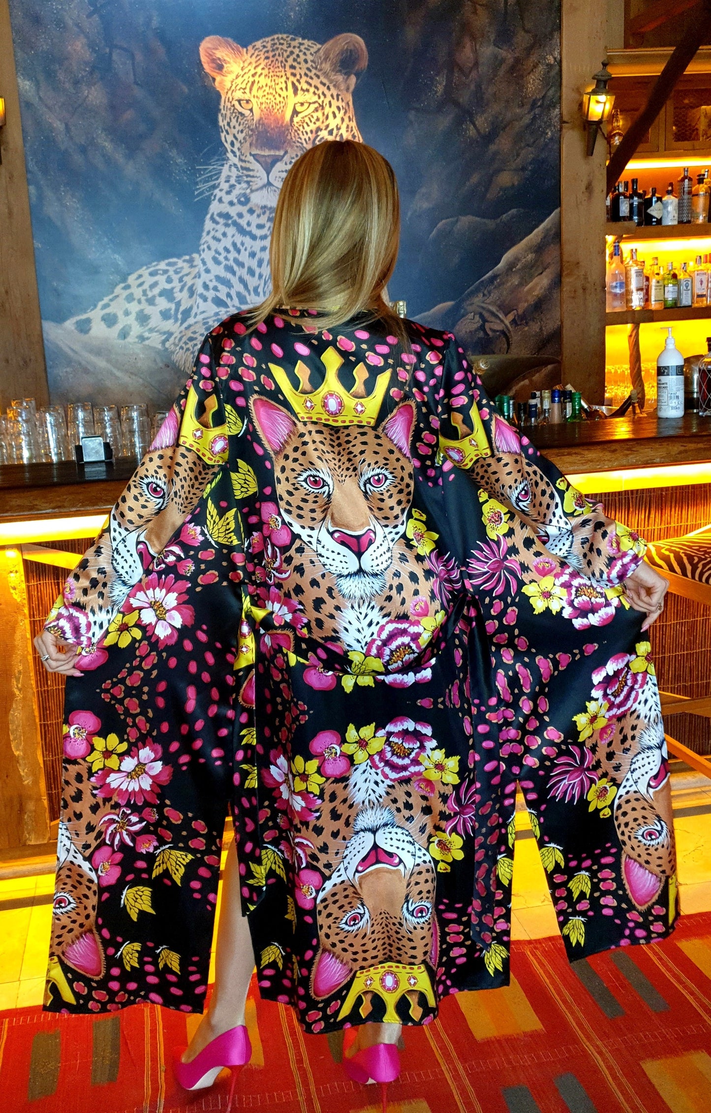 Leopardo Dorato Kimono Lungo