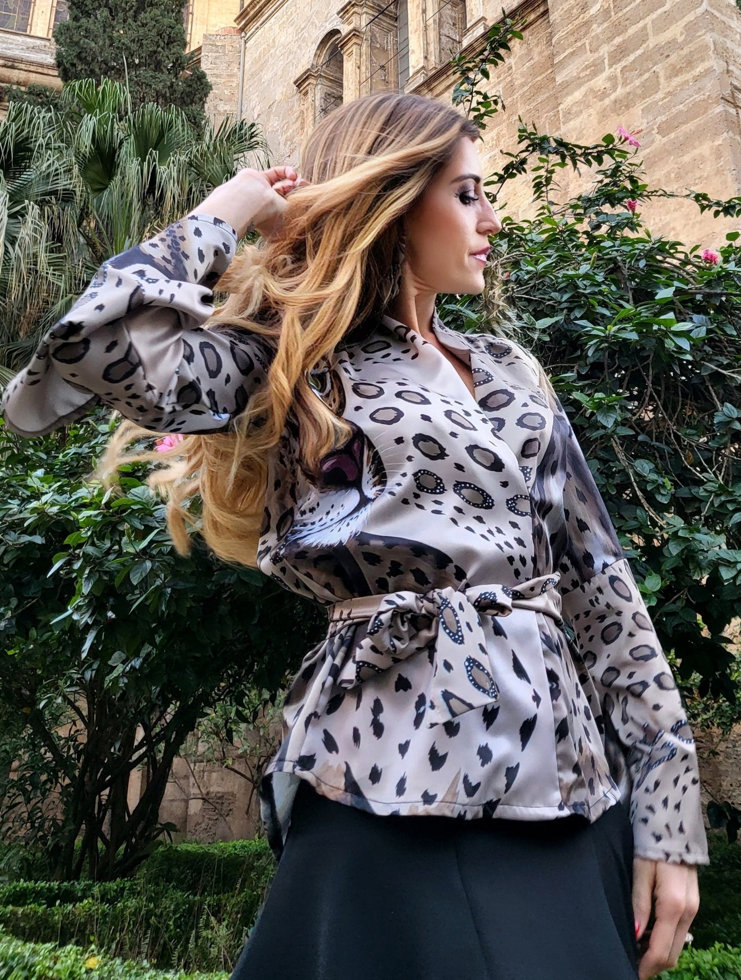 Leopardo Camicia Manica Lunga a Campana