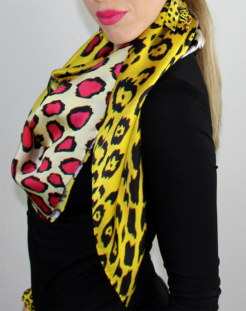 Leopardo Giallo Foulard in Seta cm. 110x110 Sconto 40%