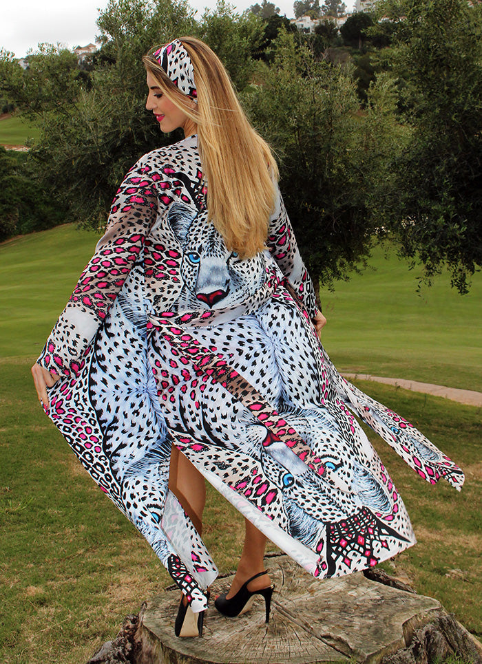 Leopardo Bianco Kimono Lungo