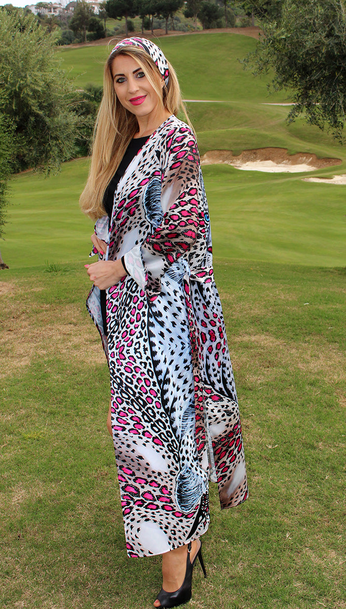 Leopardo Bianco Kimono Lungo