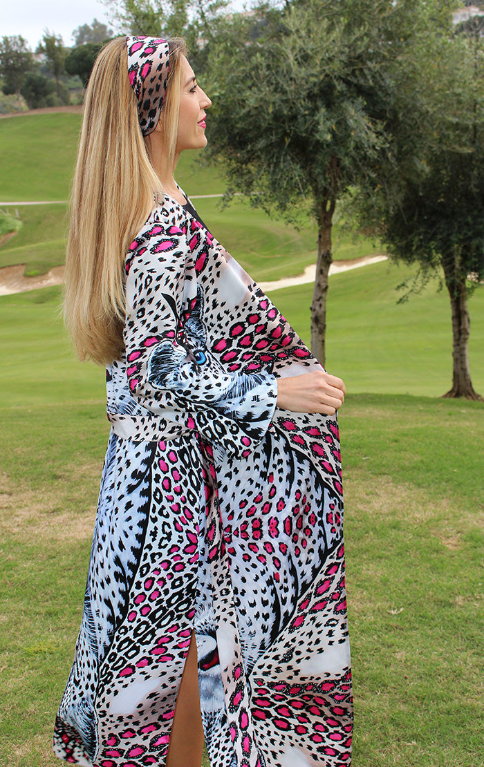 Leopardo Bianco Kimono Lungo