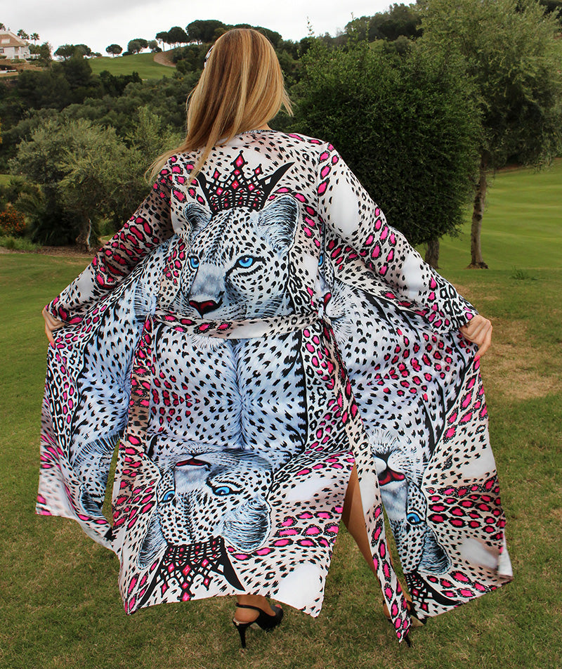 Leopardo Bianco Kimono Lungo