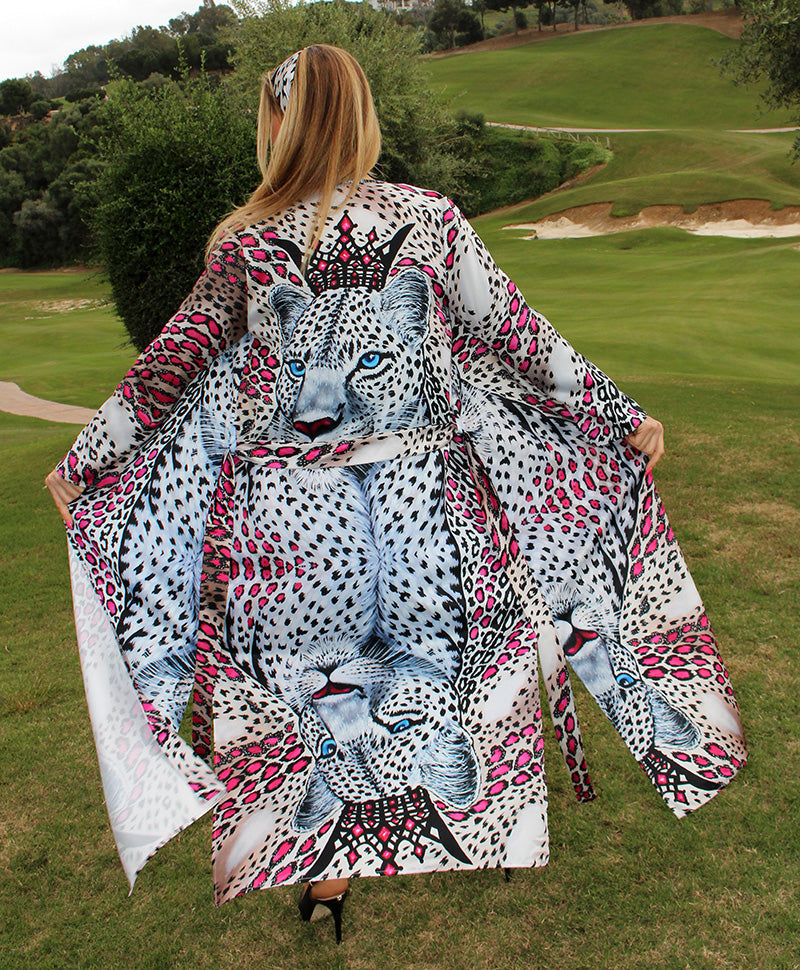 Leopardo Bianco Kimono Lungo