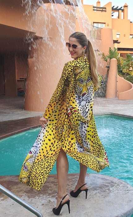 Leopardo Giallo Kimono Lungo