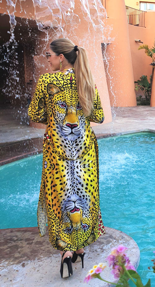 Leopardo Giallo Kimono Lungo