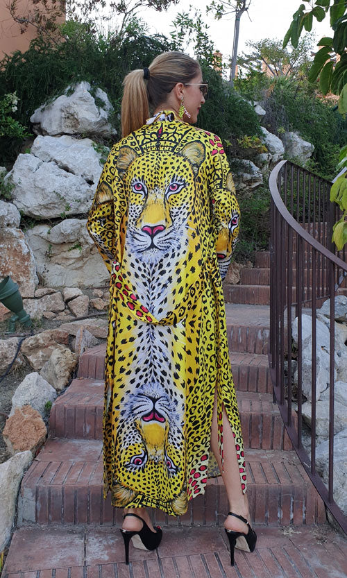 Leopardo Giallo Kimono Lungo