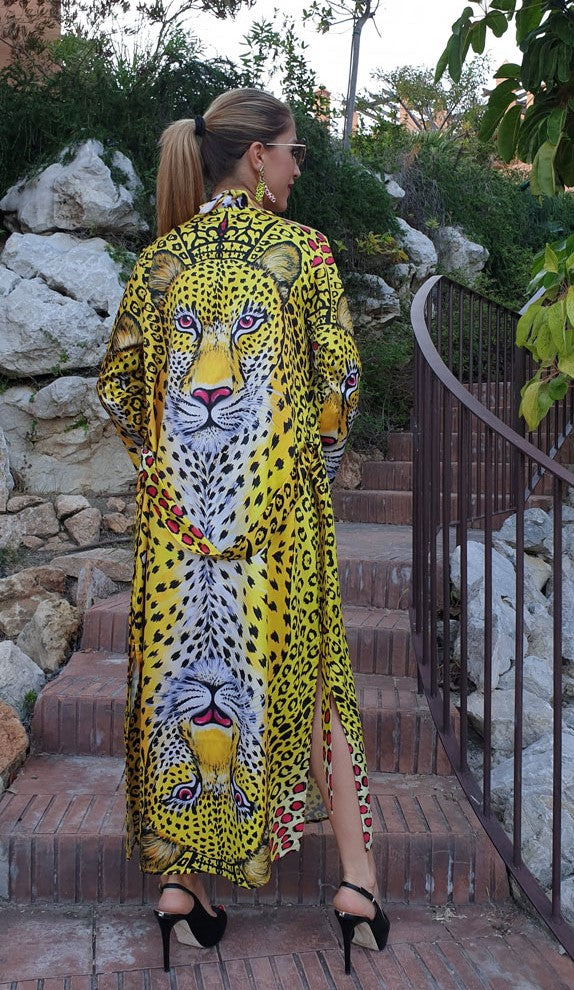 Leopardo Giallo Kimono Lungo