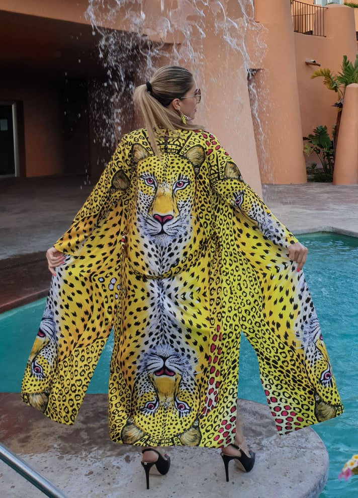 Leopardo Giallo Kimono Lungo