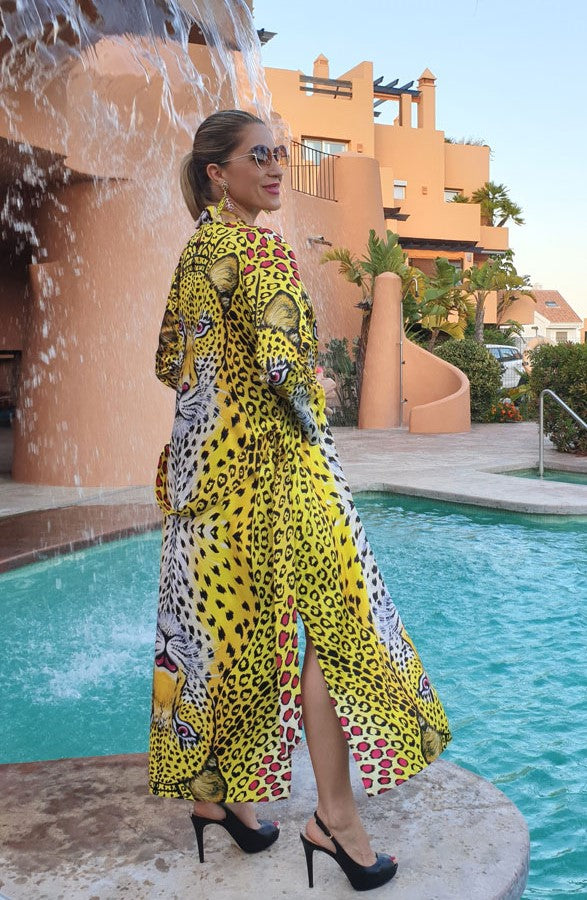 Leopardo Giallo Kimono Lungo